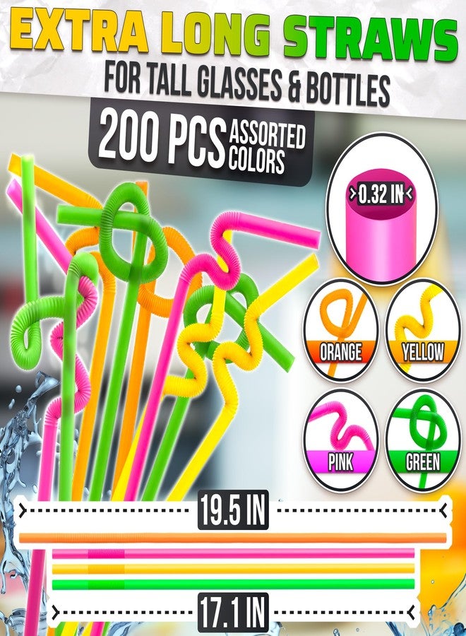 ZOKLU 200 Pcs Extra Long Straws Disposable 17.1"–19.5" – Flexible Plastic Super Long Straws - Stretchable & Bendable for Fun Shapes, Large Cups | Bright Colors for Smoothies, Cold Drinks, Parties and Events - Image 2